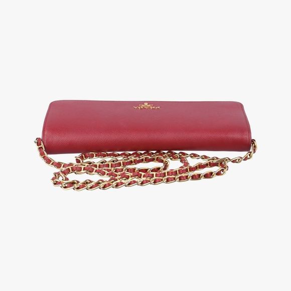 Prada Metal Wallet On Chain Cornflower Clutch Red Saffianoleather 1mt290 224 - Picture 5 of 10